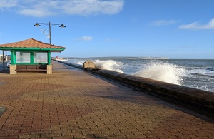 Waves can be seen crashing against the sea wall at Shanlin