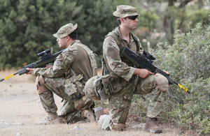 Reservists survey the terrain during a patrol [Picture: Crown copyright]