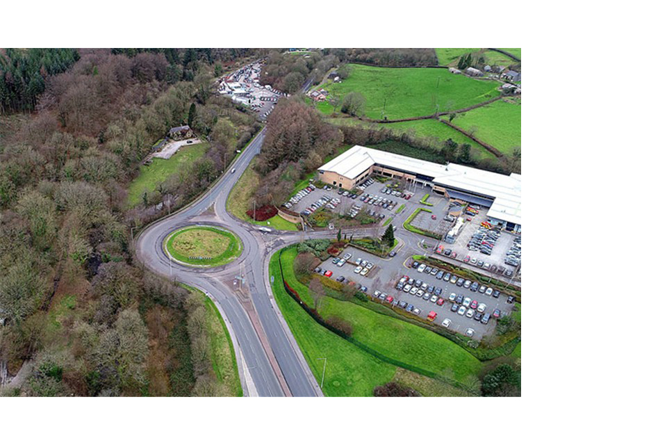 Image showing an overview of Rhondda Gateway region roundabout and traffic flow in commuter area.