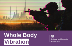 Silhouette of two Armed Forces personnel against the background of vibration iconography
