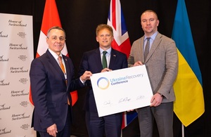 Business Secretary Grant Shapps with Ukraine Prime Minister Denys Shmyhal and Swiss Federal Councillor Ignazio Cassis