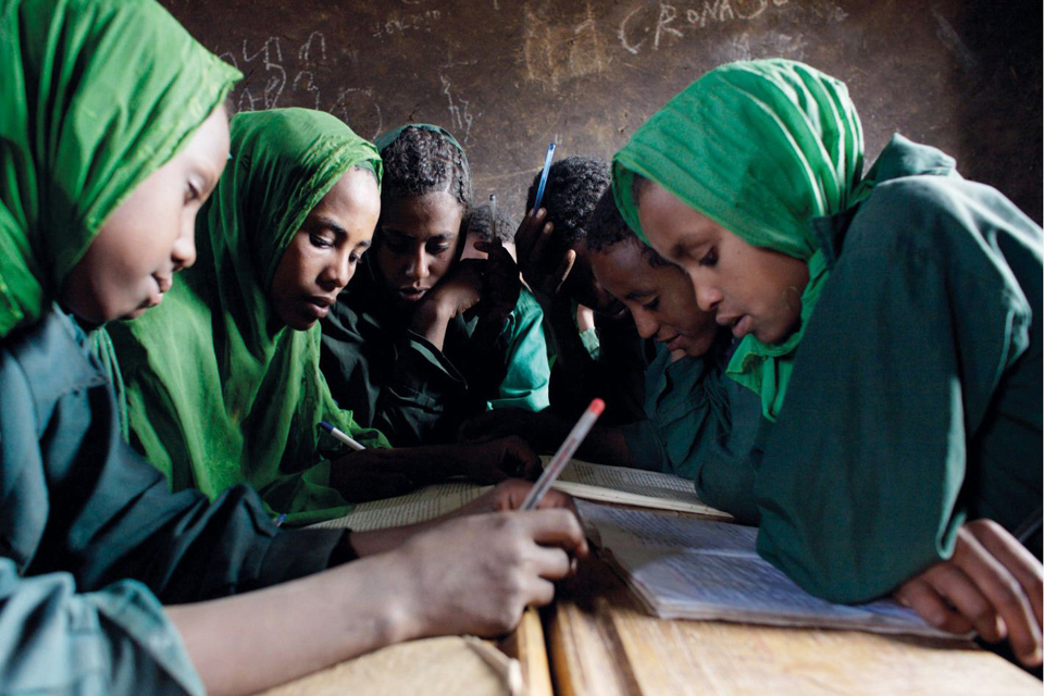 Girl pupils studying