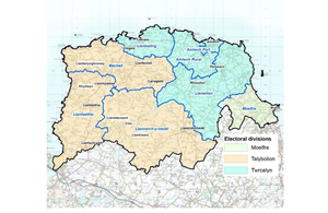 Map of Anglesey in Wales showing electoral divisions