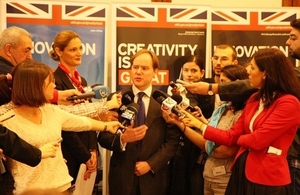 Ambassador Harris talking to the press