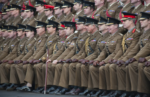 His Royal Highness The Prince of Wales poses for a photograph with members of the 1st Battalion Welsh Guards