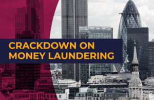 An image showing the city skyline with the words: Crackdown on money laundering