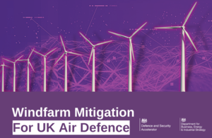 An image of an offshore windfarm against a purple digital background.