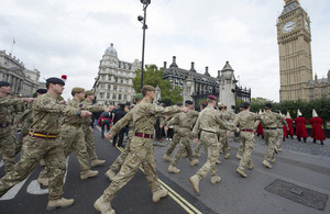 Soldiers from 1st Mechanized Brigade entering the Palace of Westminster [Picture: Corporal Si Longworth RLC, Crown copyright]