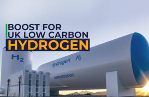 Image of a hydrogen facility with the caption: Boost for UK low carbon hydrogen