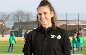 A photo of former England's Women's footballer Jill Scott at a new grassroots football facility