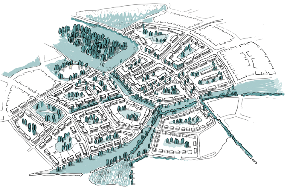 Aerial sketch of a housing development