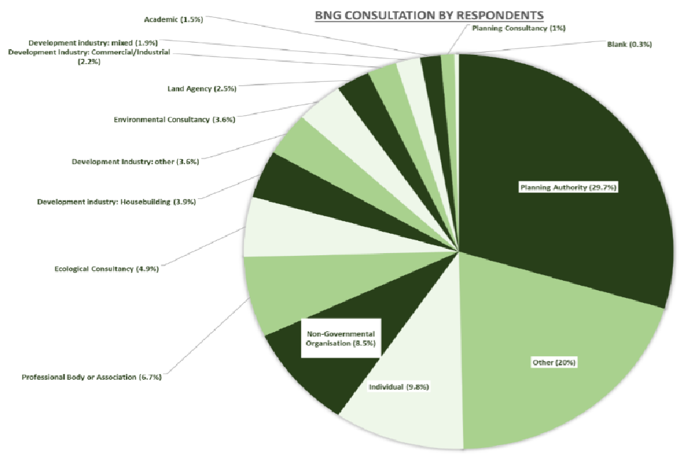 Pie chart showing BNG respondents by type of organisation. 