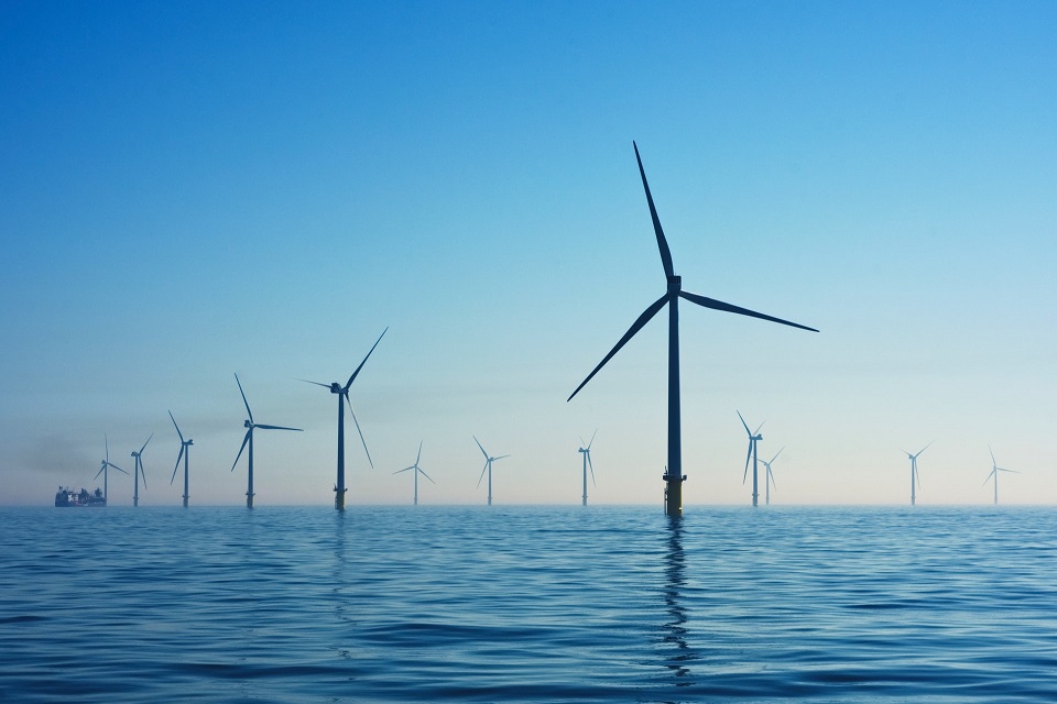 Wind turbines in the sea.