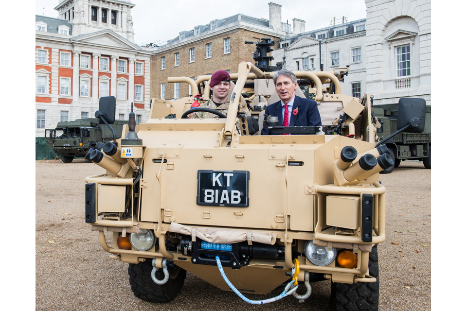 Philip Hammond in a Jackal vehicle