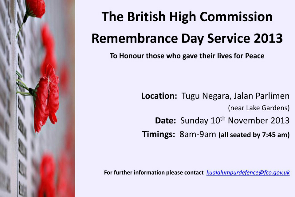 Remembrance Day Service 10 November, 2013, at Tugu Negara