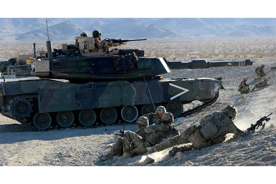 Royal Marines commandos and an American M1 Abrams tank