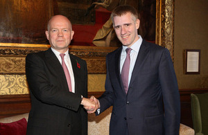 Foreign Secretary William Hague meeting Deputy Prime Minister of Montenegro Igor Lukšić in London, 30 October 2013.