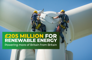 £205 million for renewable energy (photo of turbine)