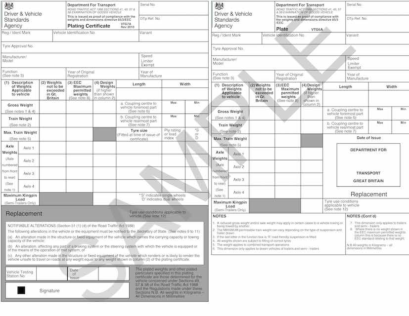 HGV and trailer ministry plates and plating certificates GOV UK