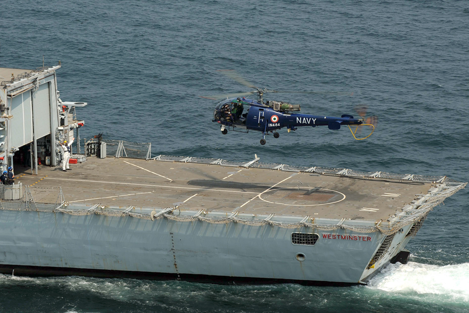 Indian navy ship Delhi's Alouette helicopter 