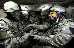 New Year's Day in the Jackal. Left to right: Fusilier Clinton Prime, Fusilier Ian Skinner, Fusilier Matthew Bainbridge, Fusilier Stephen McGrory, and Fusilier Ryan Jack