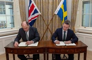 UK Defence Secretary Ben Wallace signs a letter of intent with Swedish Defence Minister Pål Jonson