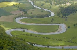 An overhead view of the River Severn, into which the River Tern flows