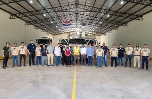 Delegations during their visit to one of the ports in Paraguay