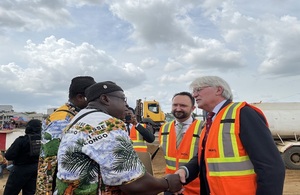 Minister Andrew Mitchell in Douala, visiting a UKEF funded road.
