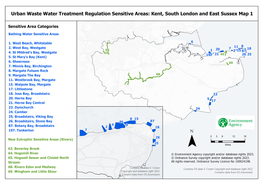 Чувствительные районы Кент, Южный Лондон и Восточный Суссекс карта 1