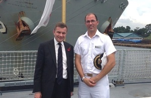 Welsh Secretary David Jones with Commanding Officer of HMS Daring, Commander Angus Essenhigh