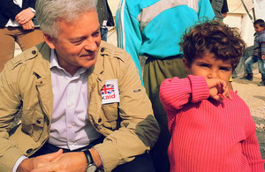 Alan Duncan pictured visiting Jordan's Zaatari refugee camp today. Photograph: Malinee Wanduragala/DFID