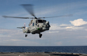 HMS Daring's Lynx helicopter [Picture: Able Seaman (Warfare Specialist) Chris Oldland, Crown Copyright]