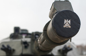 The Royal Scots Dragoon Guards badge on a Challenger 2 tank's tompion [Picture: Corporal Mark Webster RLC, Crown copyright]