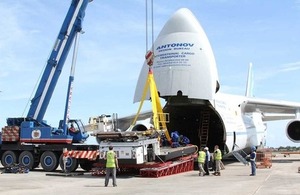 Vital cargo that will double the amount of aid that can flow through the Philippines' Cebu airport on an Antonov cargo plane chartered by the UK government. Picture: Russell Watkins/DFID