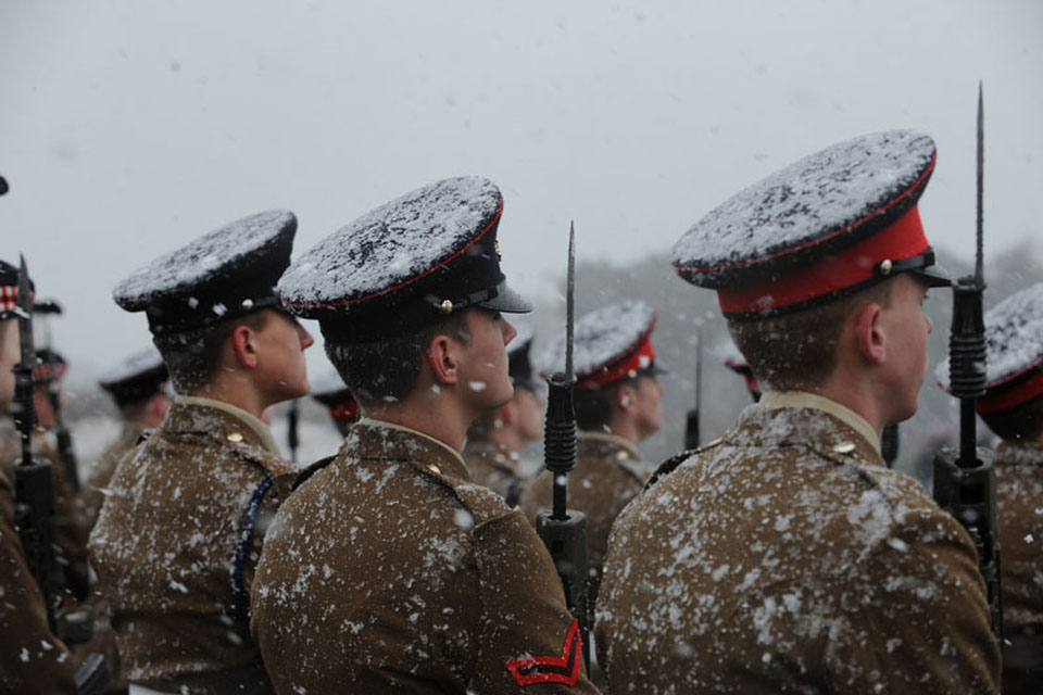 Junior Soldiers graduate in the snow at the Army Foundation College in Harrogate 