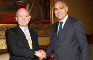 Foreign Secretary William Hague meeting Moroccan Foreign Minister Saleheddine Mezouar