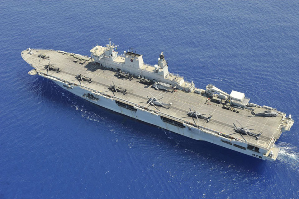 An aerial view of HMS Ocean  