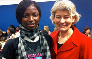 Plan UK youth representative Ya Marie Jah with Director General of UNESCO, Irina Bokova. Picture: Plan UK