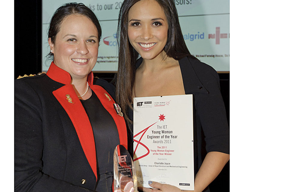 Captain Charlotte Joyce with TV presenter Myleene Klass at the Young Woman Engineer of the Year Awards 2011 