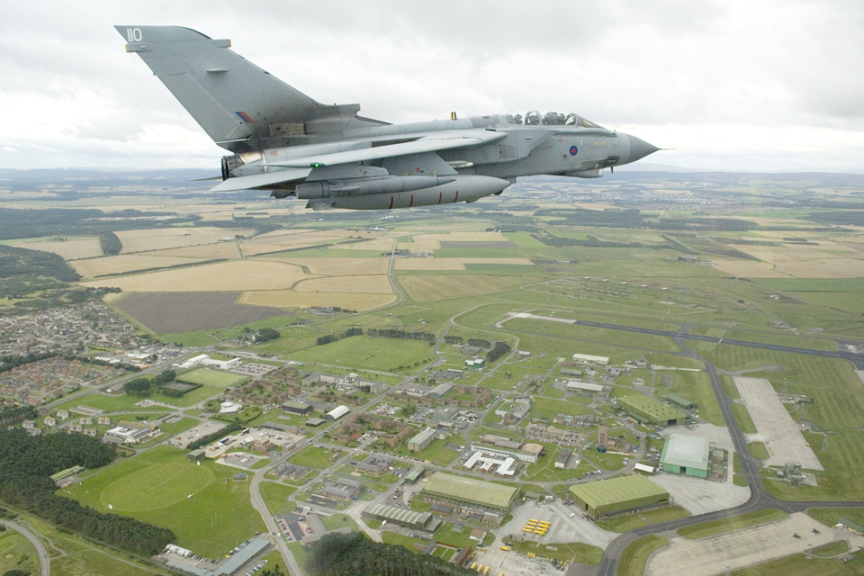 A 617 Squadron Tornado GR4 flies over RAF Lossiemouth