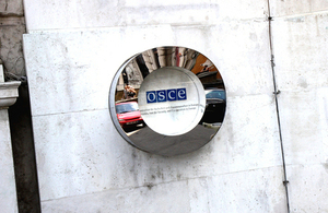 OSCE sign on the headquarters in Vienna, Austria