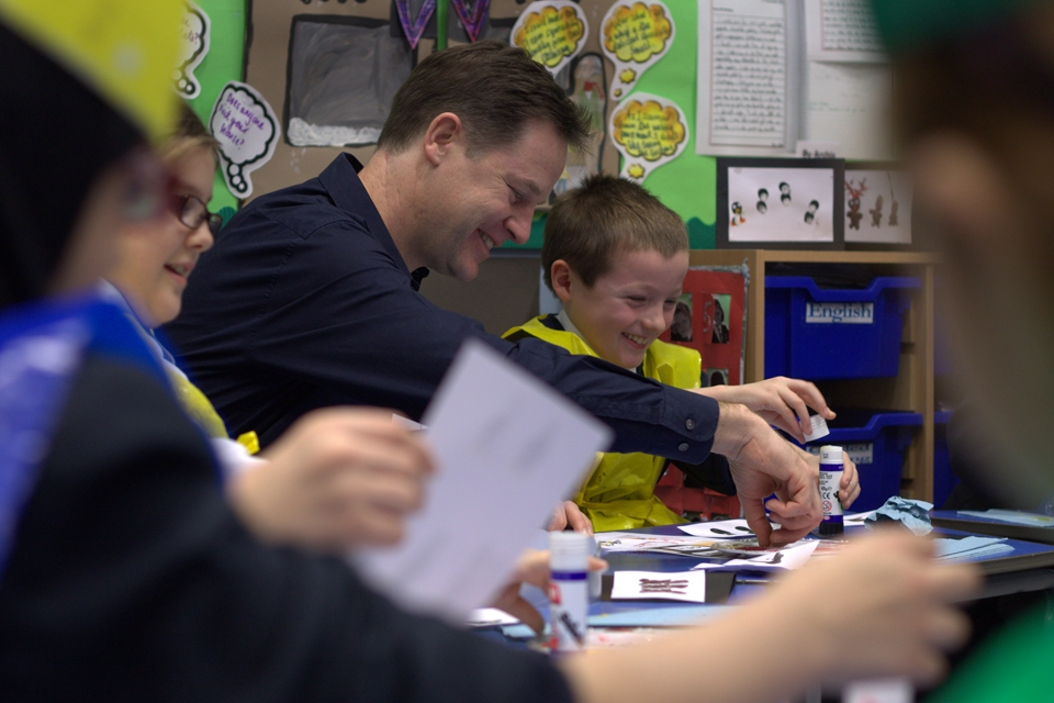 Nick Clegg at a school