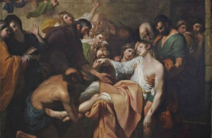 Altar painting of people carrying the body of St Stephen