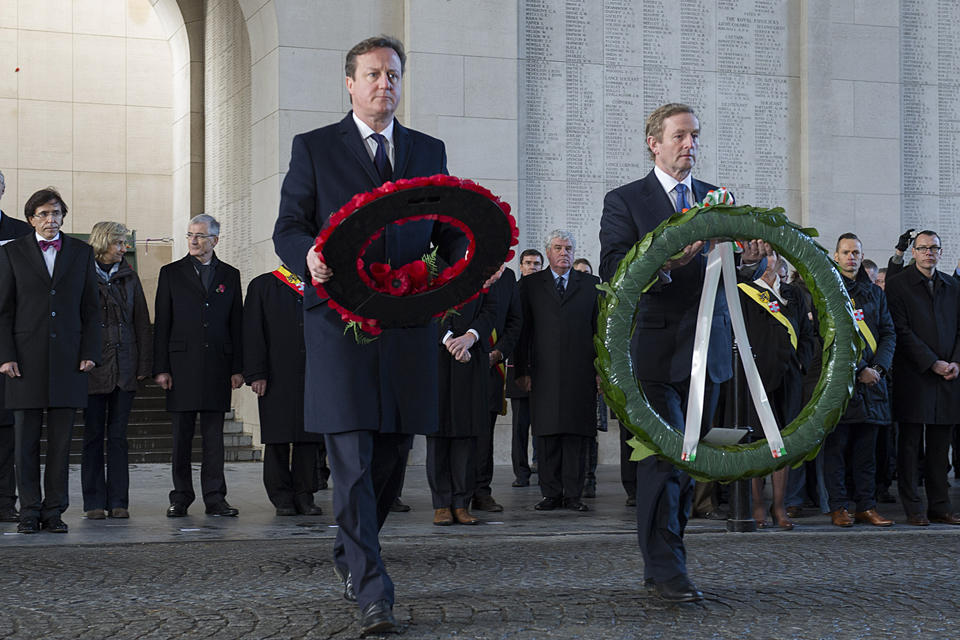 David Cameron and Enda Kenny laying wreaths