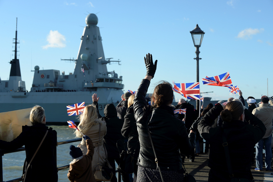 HMS Defender returns to a warm welcome in Portsmouth