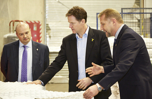 Nick Clegg at bed manufacturing company Harrison Spinks