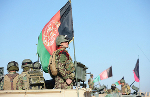 Afghan soldiers and policemen board vehicles as they deploy from Checkpoint Wahid [Picture: Sergeant Dan Bardsley, Crown copyright]