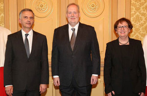 British Ambassador David Moran (centre) with President Didier Burkhalter and Federal Chancellor Corina Casanova.