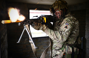 A soldier lays down covering fire during a company-level attack on Salisbury Plain [Picture: Corporal Si Longworth RLC, Crown copyright]